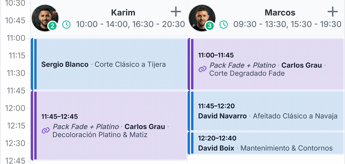 Agenda con combo multi-empleado en The Barber District