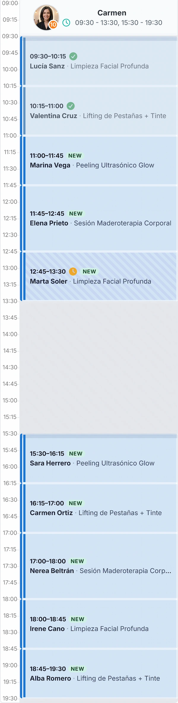 Agenda online para centros de estética con gestión de turnos divididos