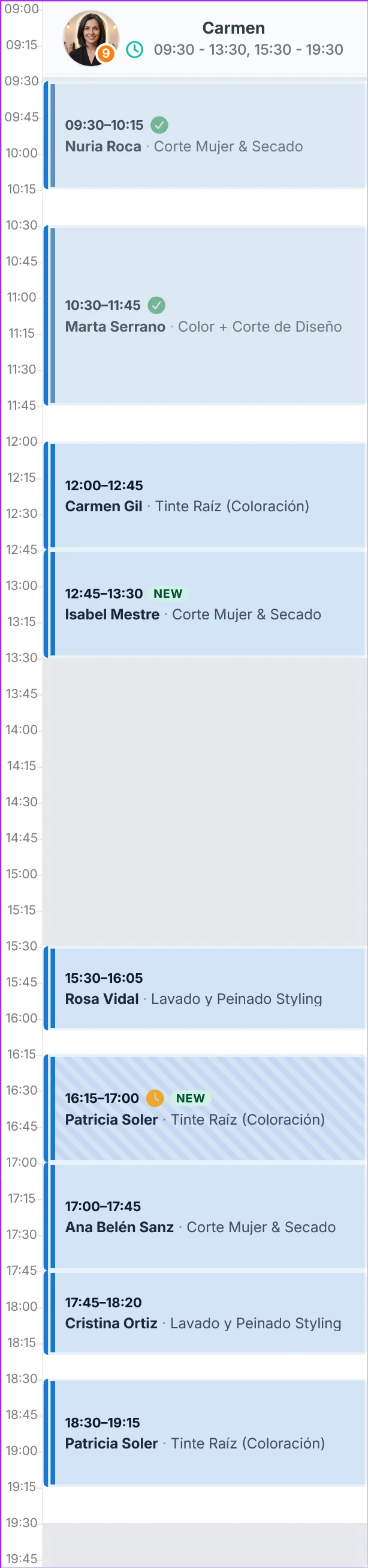 Agenda de citas de empleado del salón