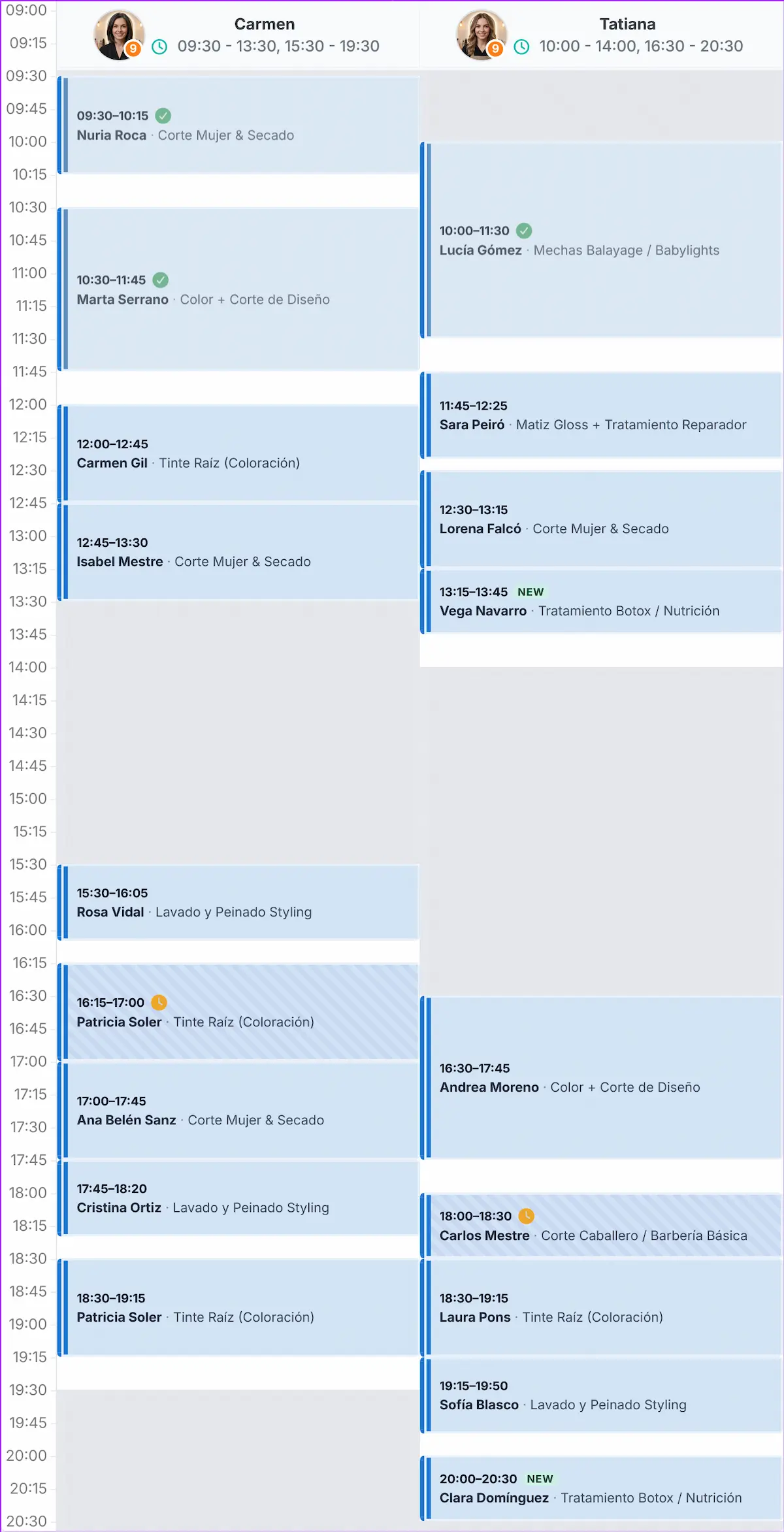 Agenda de citas multiempleado del salón